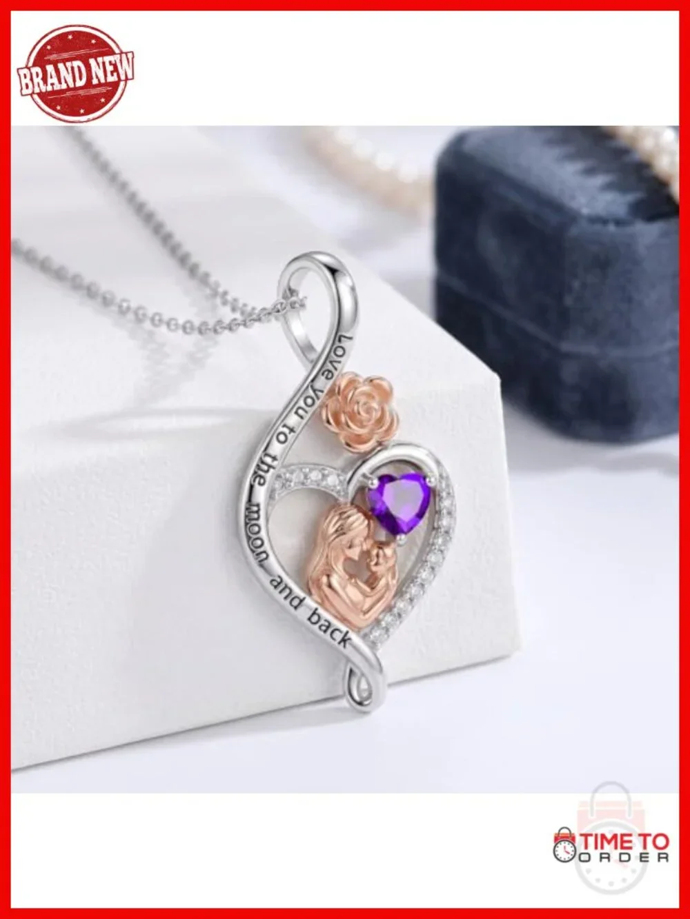 Rose Heart Infinity Birthstone Pendant Necklace Mother's Day Jewelry Brass